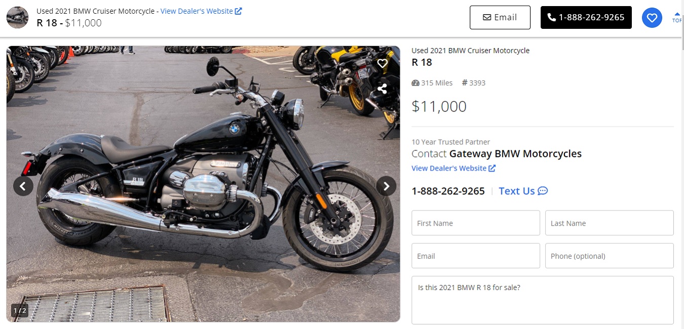 BMW R 18 advertised for sale at $11,000 with 315 miles