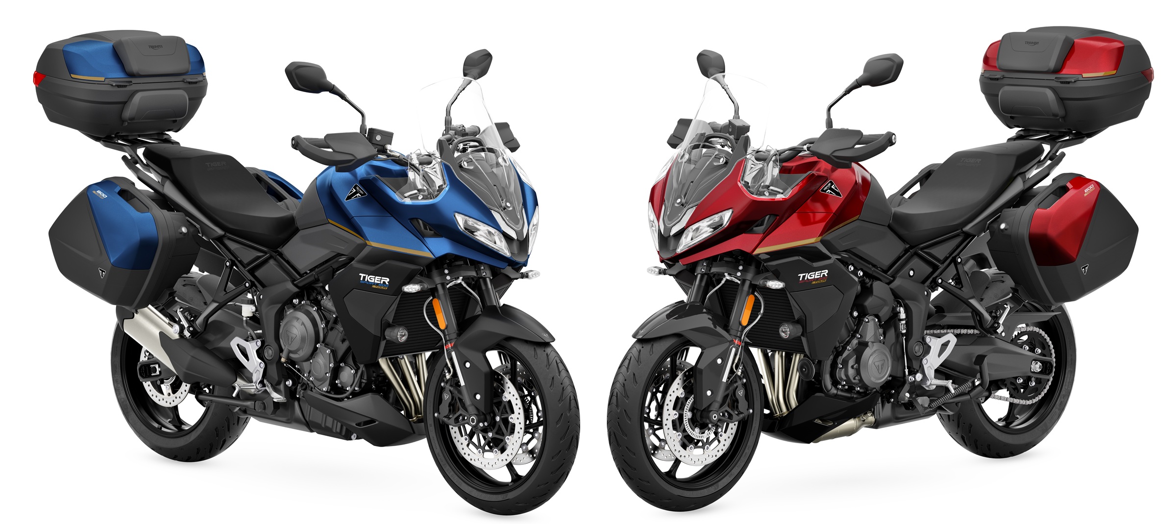 studio images of a blue and a red Triumph Tiger Sport 800 Tour